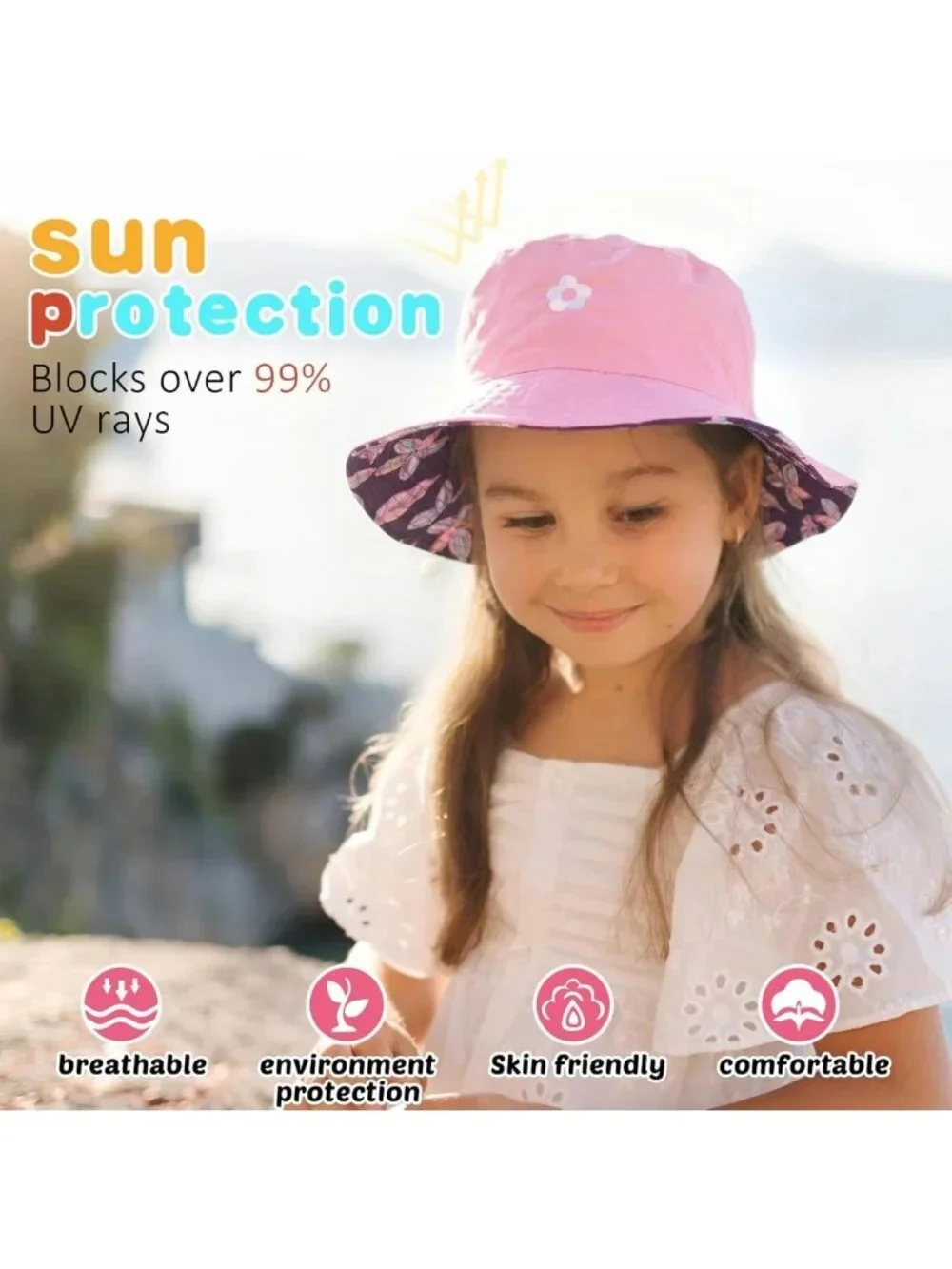 Kids Double-Sided Sun Hat | Wide Brim Bucket Hat for Boys & Girls | Summer
